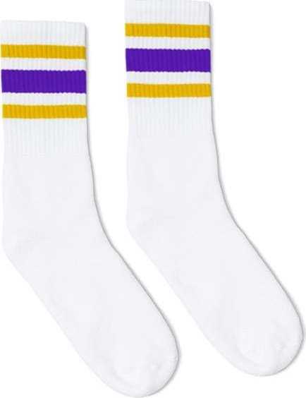 Socco SC100 USA-Made Striped Crew Socks - White/ Gold/ Purple - HIT a Double - 1