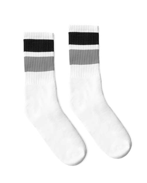 Socco SC100 USA-Made Striped Crew Socks - White Black Grey Thick Stripe - HIT a Double