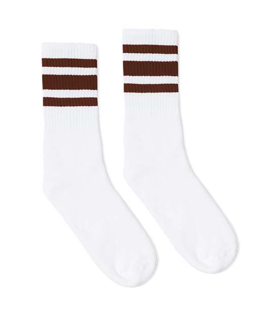 Socco SC100 USA-Made Striped Crew Socks - White Brown - HIT a Double