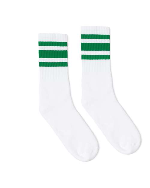 Socco SC100 USA-Made Striped Crew Socks - White Kelly Green - HIT a Double
