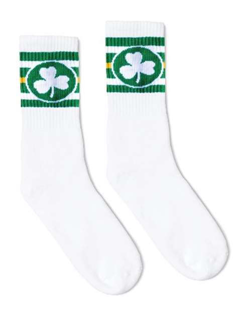 Socco SC100 USA-Made Striped Crew Socks - White St. Patty's - HIT a Double