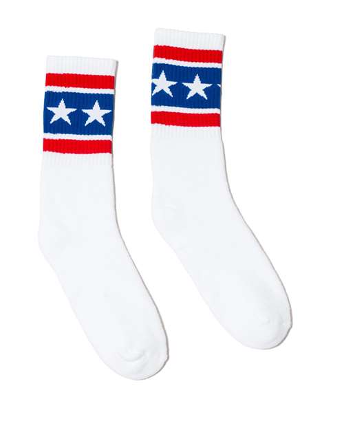 Socco SC100 USA-Made Striped Crew Socks - White Stars & Stripes - HIT a Double