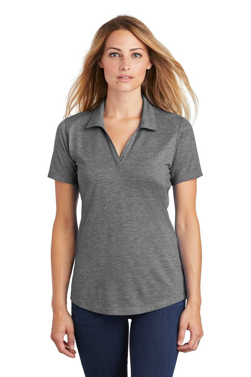 Sport-Tek LST405 Ladies PosiCharge Tri-Blend Wicking Polo - Dark Gray Heather - HIT a Double - 1