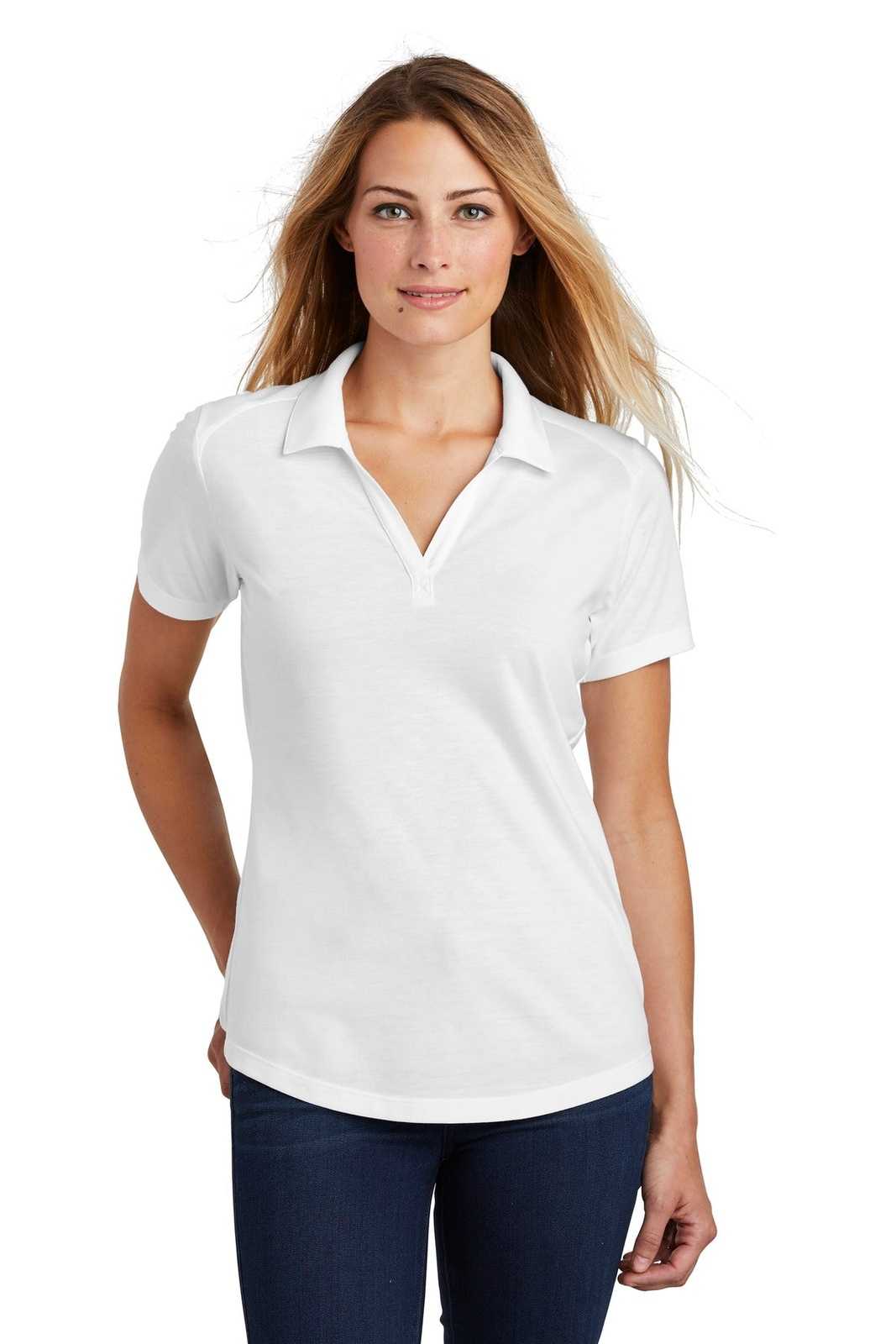 Sport-Tek LST405 Ladies PosiCharge Tri-Blend Wicking Polo - White Triad Solid - HIT a Double - 1