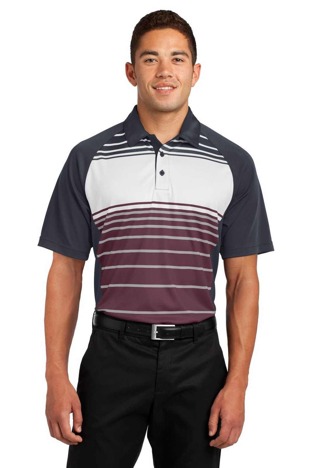 Sport-Tek ST600 Dry Zone Sublimated Stripe Polo - Maroon - HIT a Double - 1