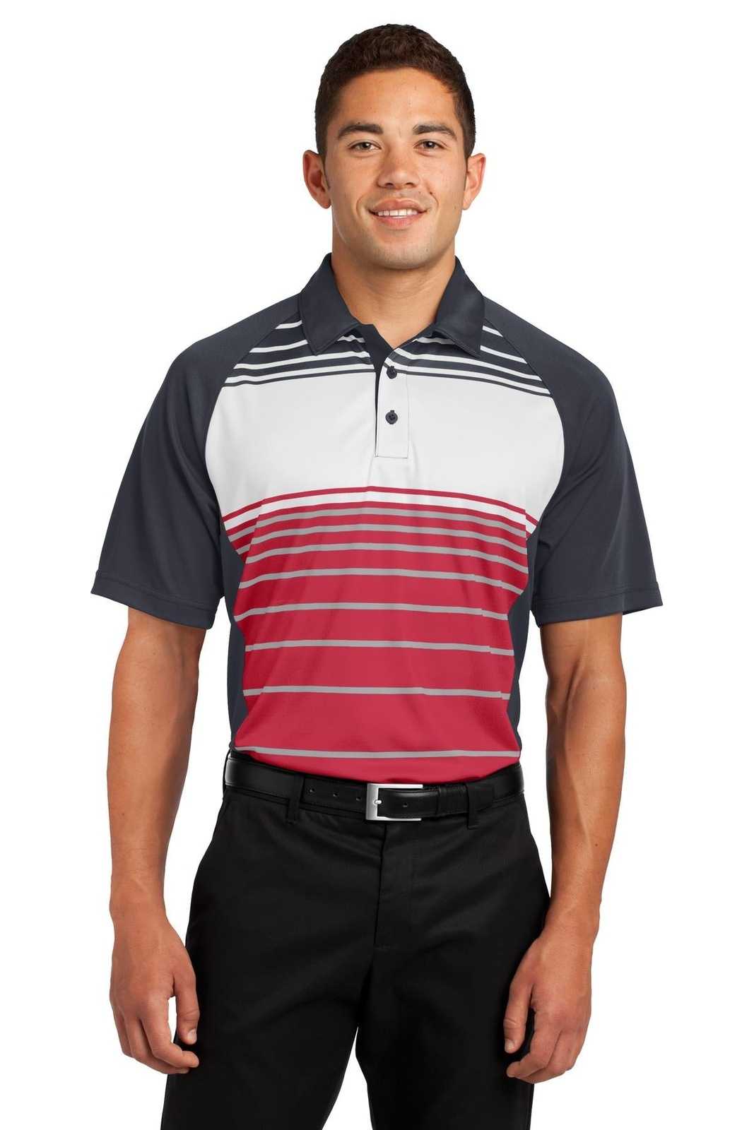 Sport-Tek ST600 Dry Zone Sublimated Stripe Polo - True Red - HIT a Double - 1