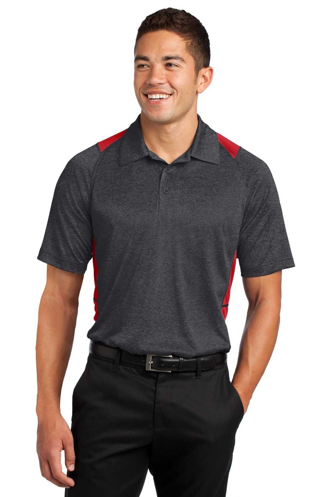 Sport-Tek ST665 Heather Colorblock Contender Polo - Graphite Heather True Red - HIT a Double - 1
