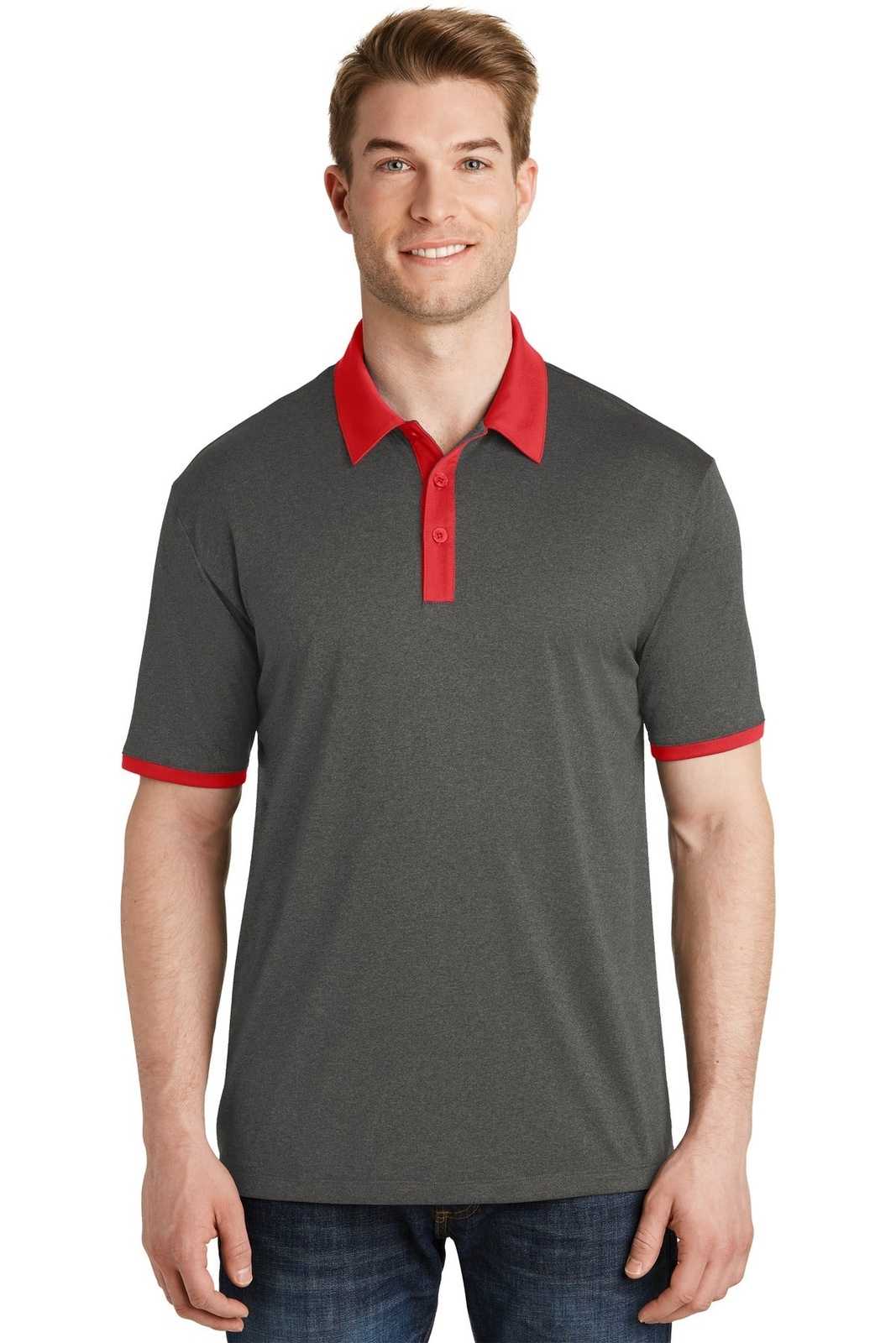 Sport-Tek ST667 Heather Contender Contrast Polo - Graphite Heather True Red - HIT a Double - 1