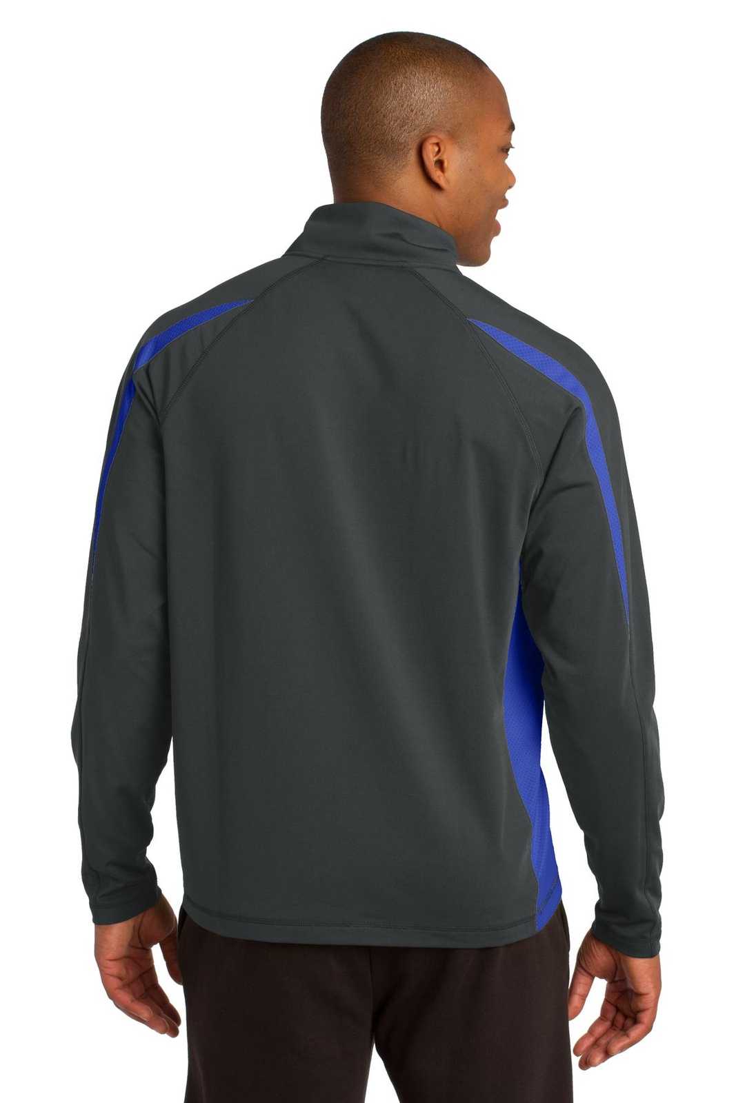 Sport-Tek ST851 Sport-Wick Stretch 1/2-Zip Colorblock Pullover - Charcoal Gray True Royal - HIT a Double - 1