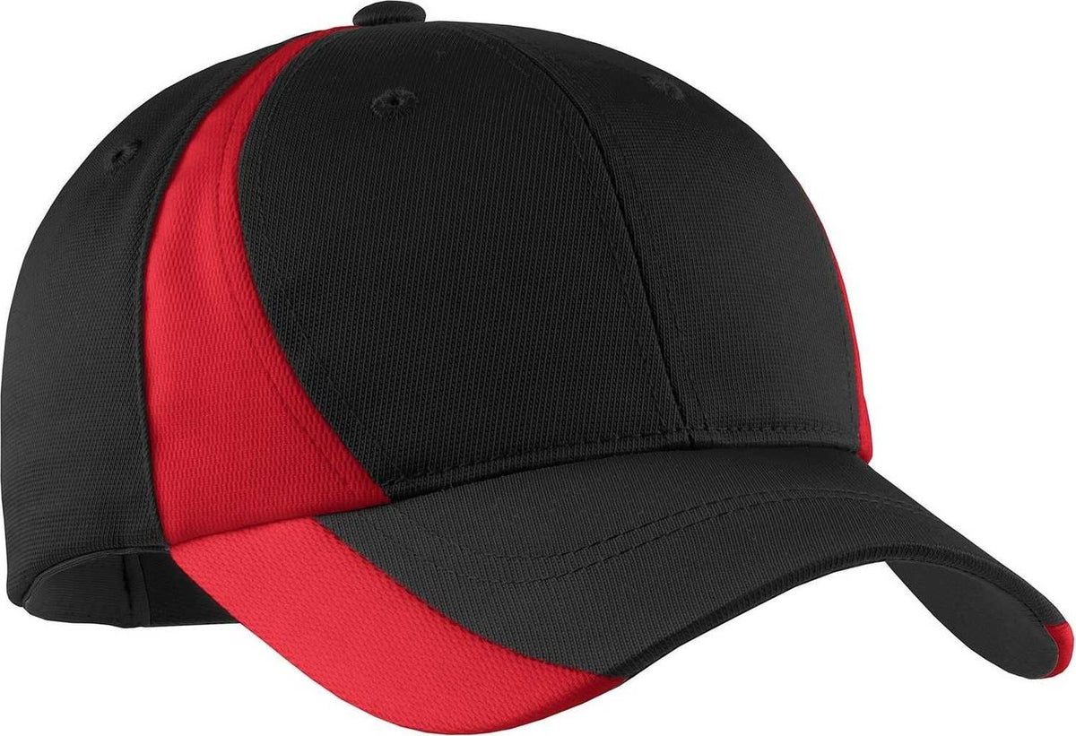 Sport-Tek STC11 Dry Zone Nylon Colorblock Cap - Black True Red - HIT a Double - 1