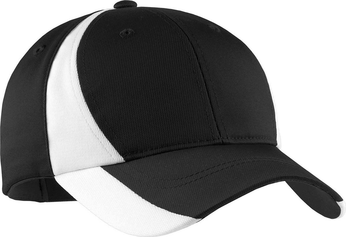 Sport-Tek STC11 Dry Zone Nylon Colorblock Cap - Black White - HIT a Double - 1