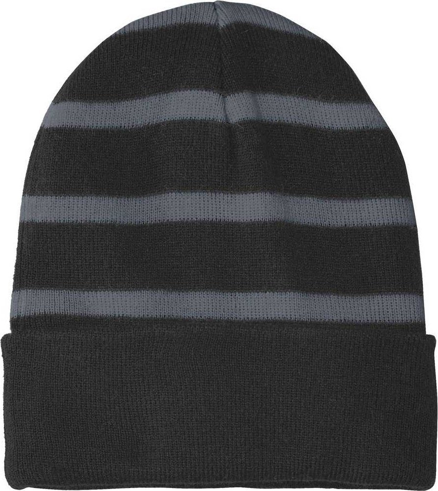 Sport-Tek STC31 Striped Beanie with Solid Band - Black Iron Gray - HIT a Double - 1