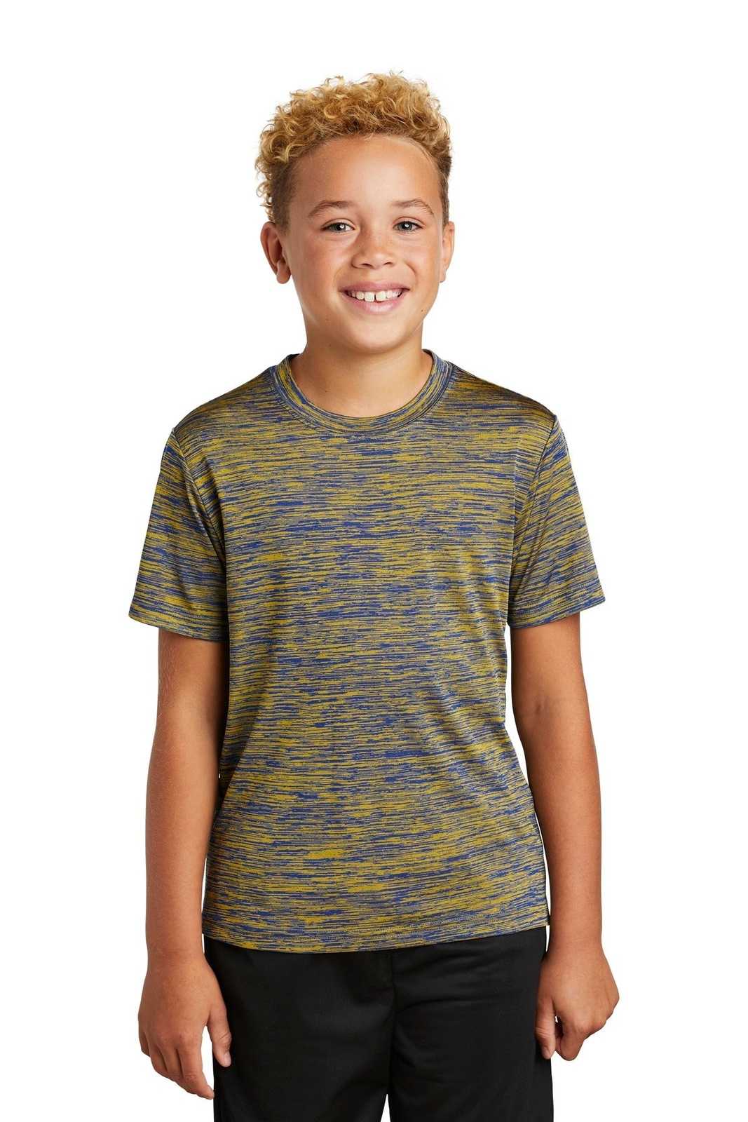 Sport-Tek YST390 Youth PosiCharge Electric Heather Tee - True Royal-Gold Electric - HIT a Double - 1