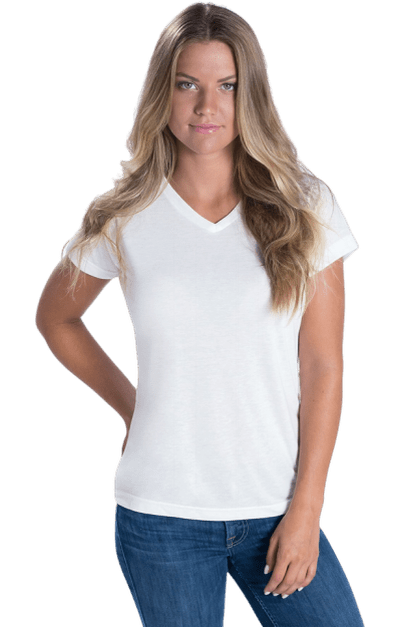 Sublivie 1507 Women&#39;s V-Neck Polyester Sublimation Tee - White - HIT a Double
