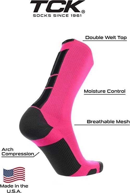 TCK Baseline 3.0 Athletic Crew Socks Hot Pink Graphite Black