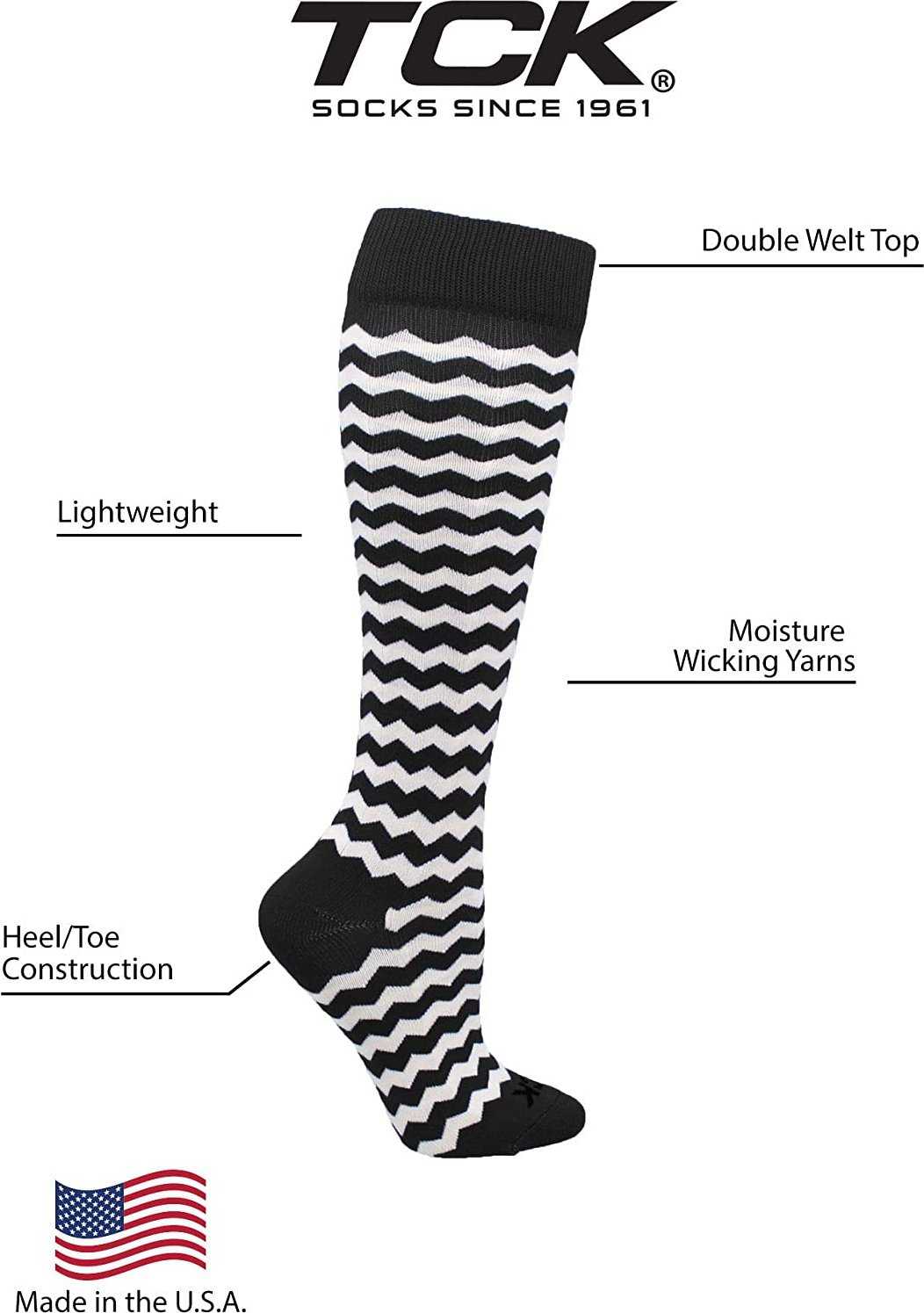 TCK (Twin City Knitting)Krazisox Chevron Knee High Socks - Navy White - HIT A Double