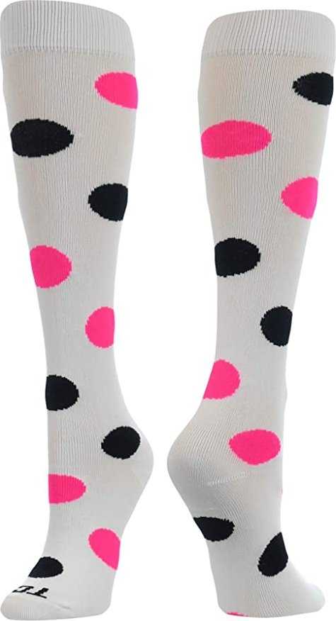 TCK Krazisox Polkadot Knee High Socks - White Hot Pink Black - HIT a Double