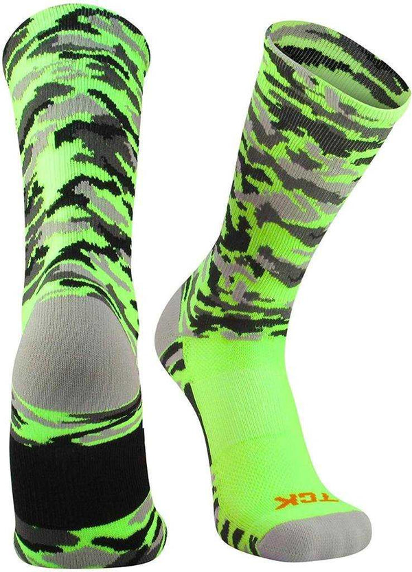TCK Woodland Camo Crew Socks - Neon Green Camo