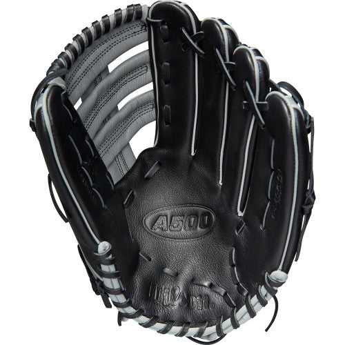 Wilson A500 12.50" Outfield Baseball Glove - Black Gray - HIT a Double - 1