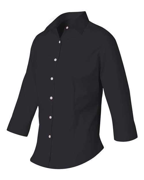 Van Heusen 13V0527 Women's Three-Quarter Sleeve Baby Twill Shirt - Black - HIT a Double