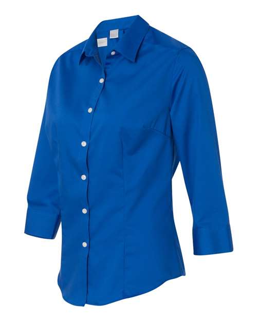 Van Heusen 13V0527 Women's Three-Quarter Sleeve Baby Twill Shirt - Royal Blue - HIT a Double
