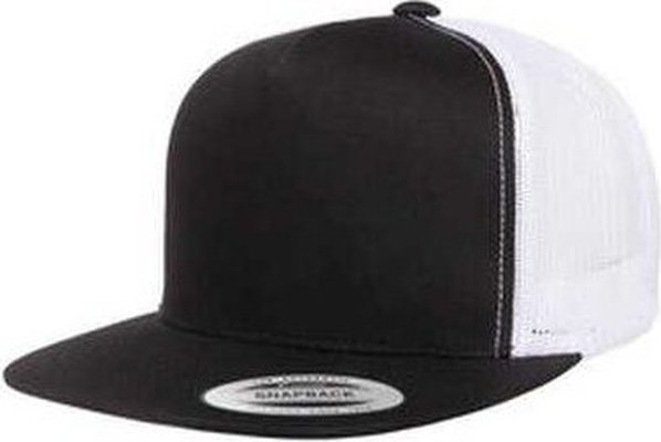 Yupoong 6006 Adult 5-Panel Trucker Cap - Black White - HIT a Double
