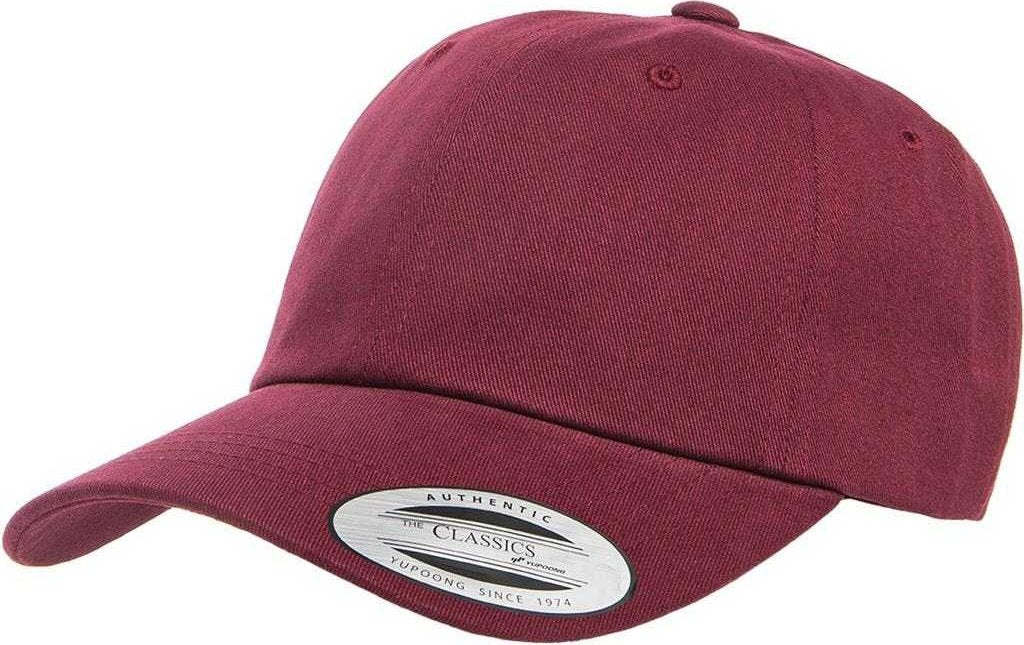 Yupoong 6245PT Classics Peached Cotton Twill Dad Cap - Maroon - HIT a Double
