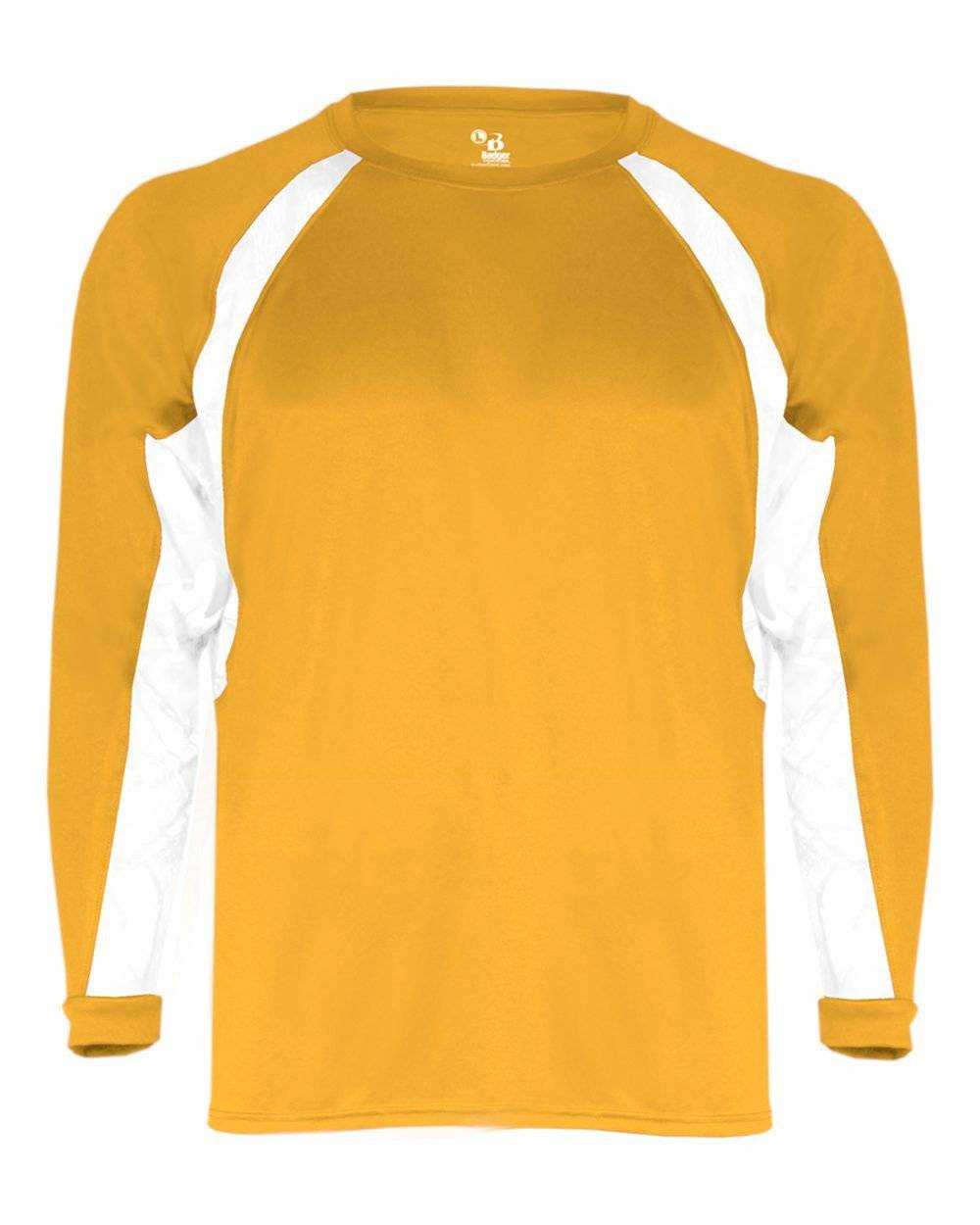 Badger Sport 2154 Hook Youth Long Sleeve Tee - Gold White - HIT a Double - 1
