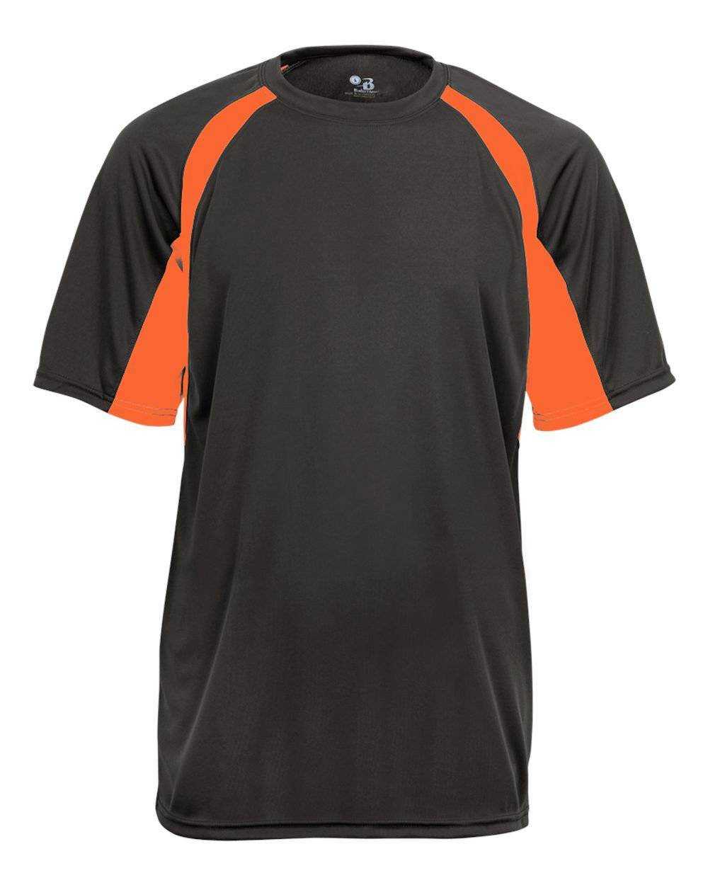 Badger Sport 4144 Adult Hook Tee - Graphite Safety Orange - HIT a Double - 1
