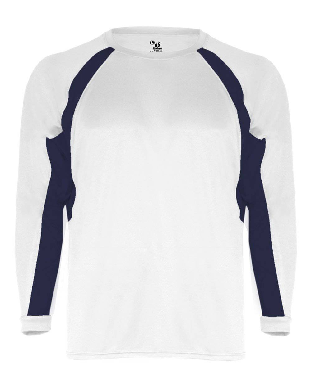 Badger Sport 4154 Hook Long Sleeve Tee - White Navy - HIT a Double - 1
