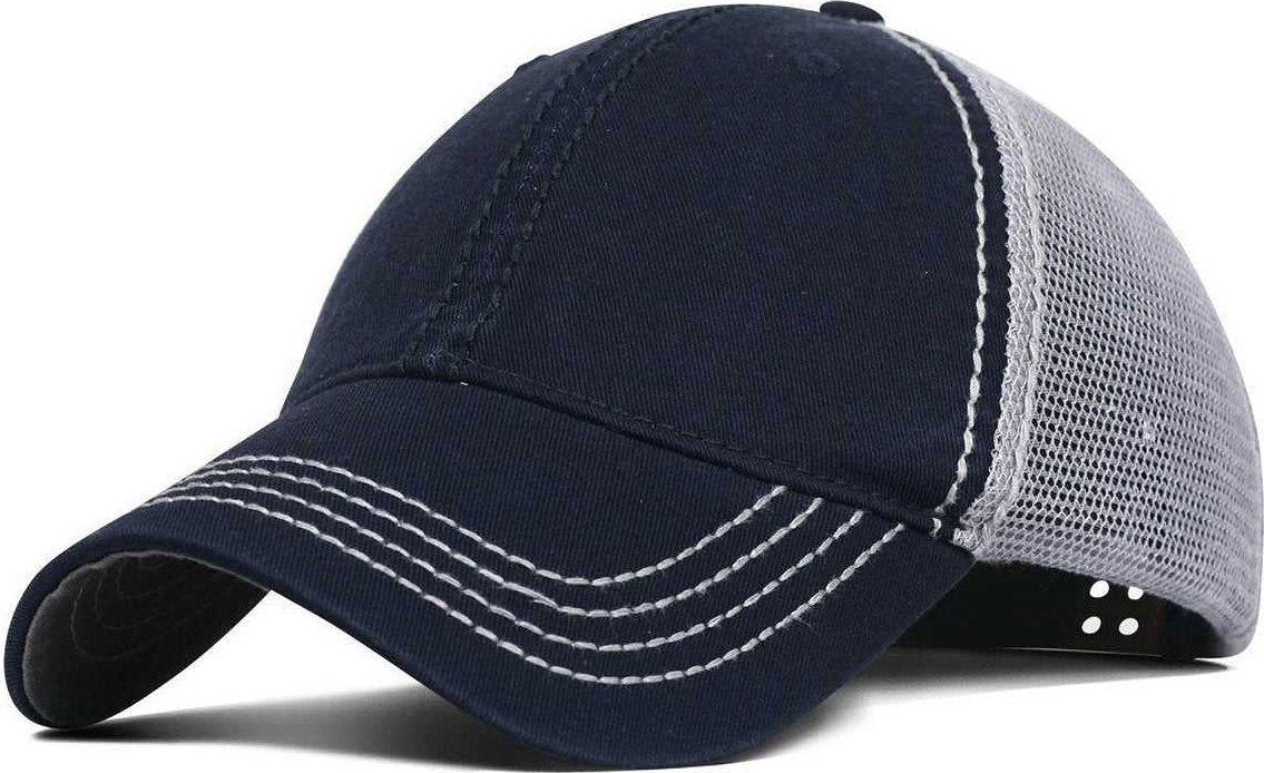 Fahrenheit F787 Garment Washed Cotton Mesh Back Cap - Navy Charcoal - HIT a Double - 1