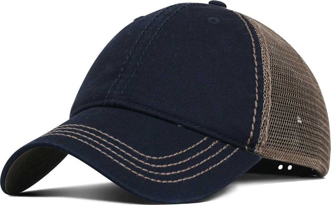 Fahrenheit F787 Garment Washed Cotton Mesh Back Cap - Navy Olive - HIT a Double - 1