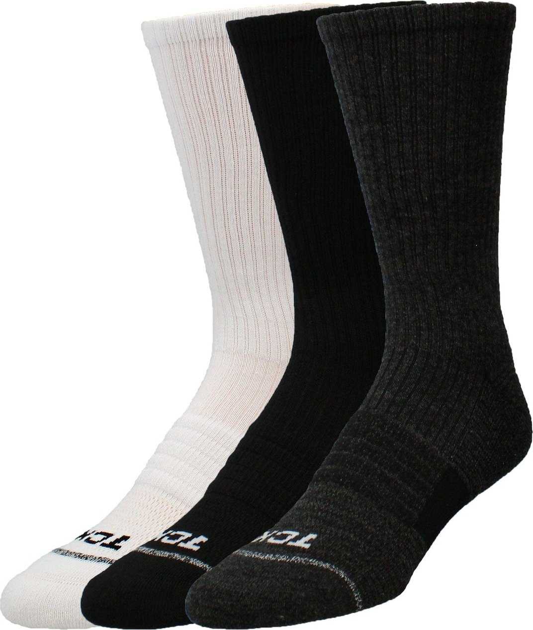 TCK Repreve Crew Socks 3 pk, 1 pair of each color - Black Graphite White - HIT a Double - 1