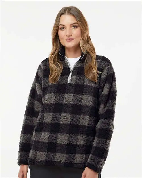 J. America 8451 Women’s Epic Sherpa Quarter-zip Pullover - Black Charcoal Buffalo