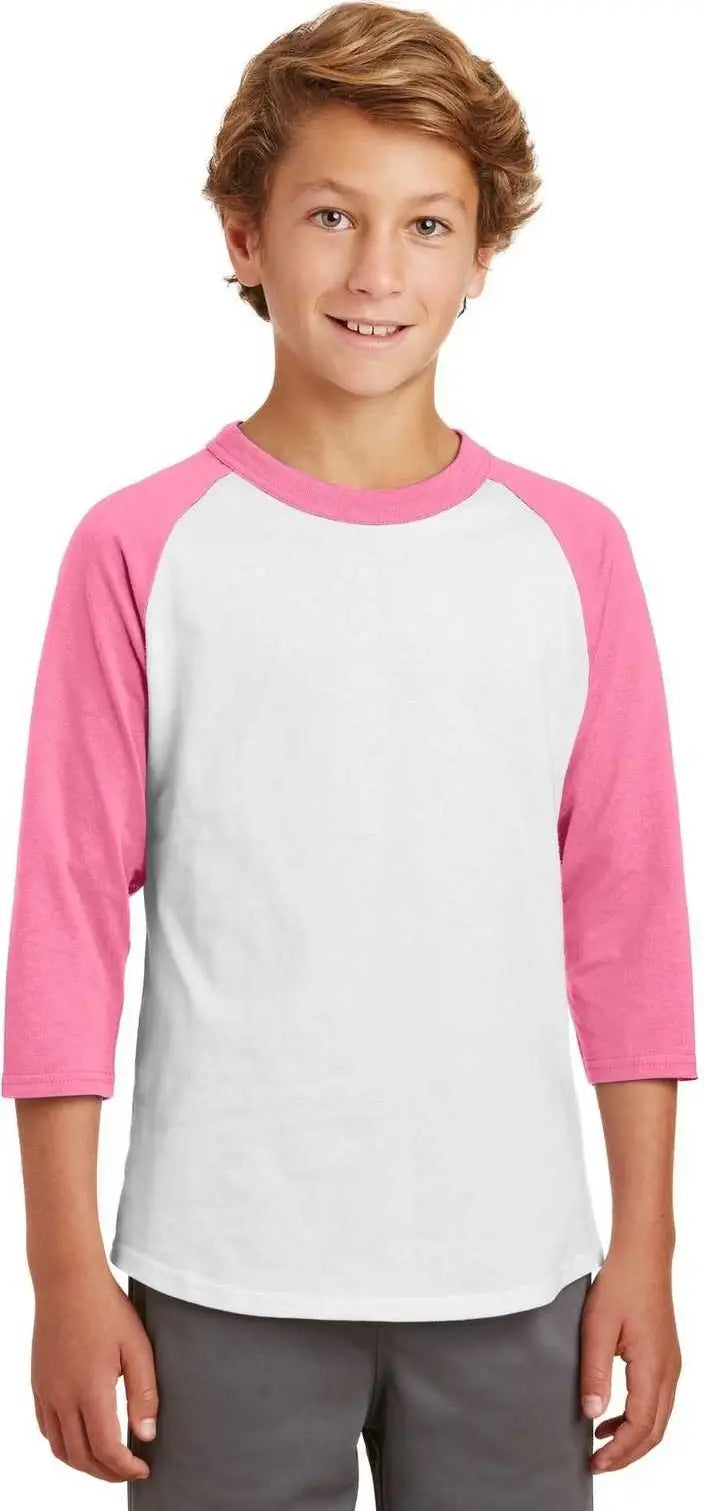 Sport-tek Yt200 Youth Colorblock Raglan Jersey - White Bright Pink