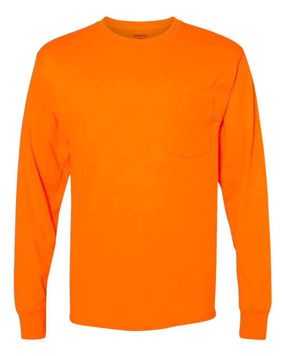Hanes W120 Workwear Long Sleeve Pocket T-shirt - Safety Orange - s