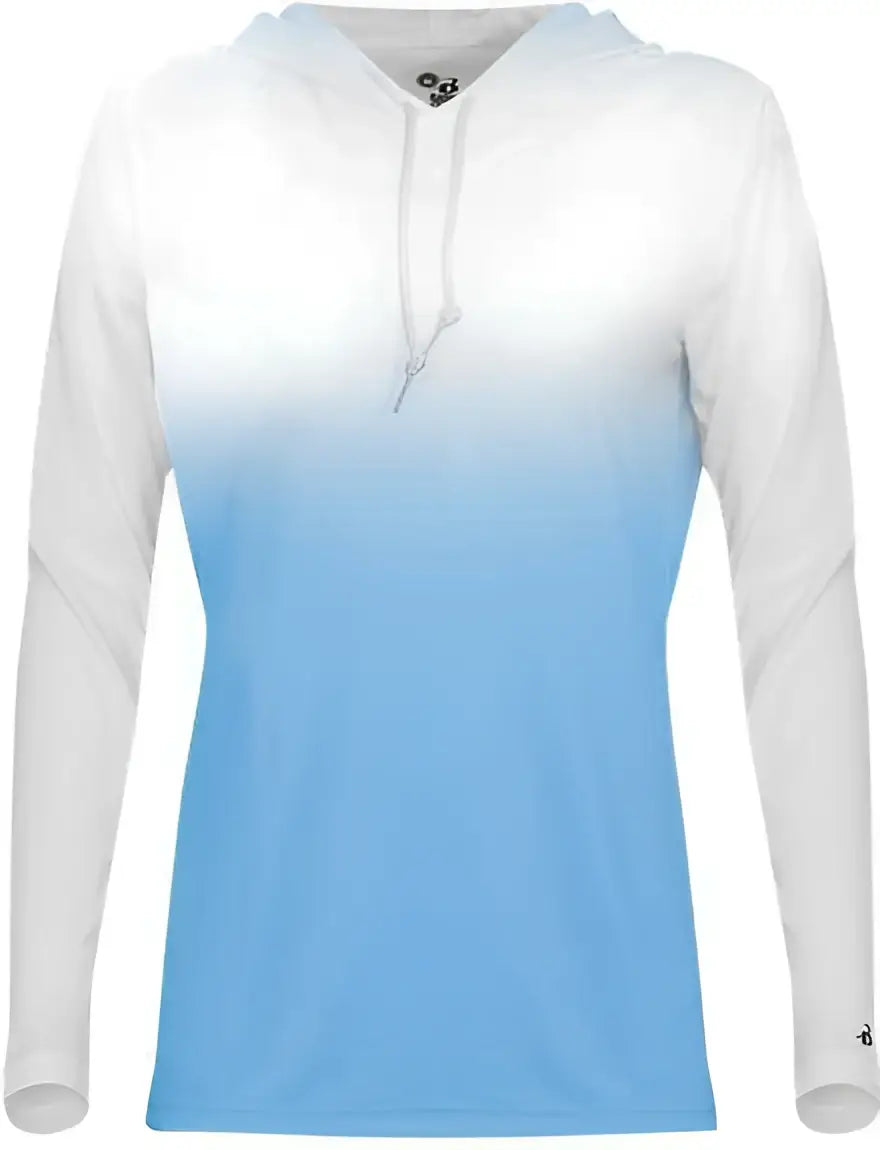 Badger Sport 4208 Ombre Women’s Hoodie Tee - White Columbia Blue - Ladies 2xl