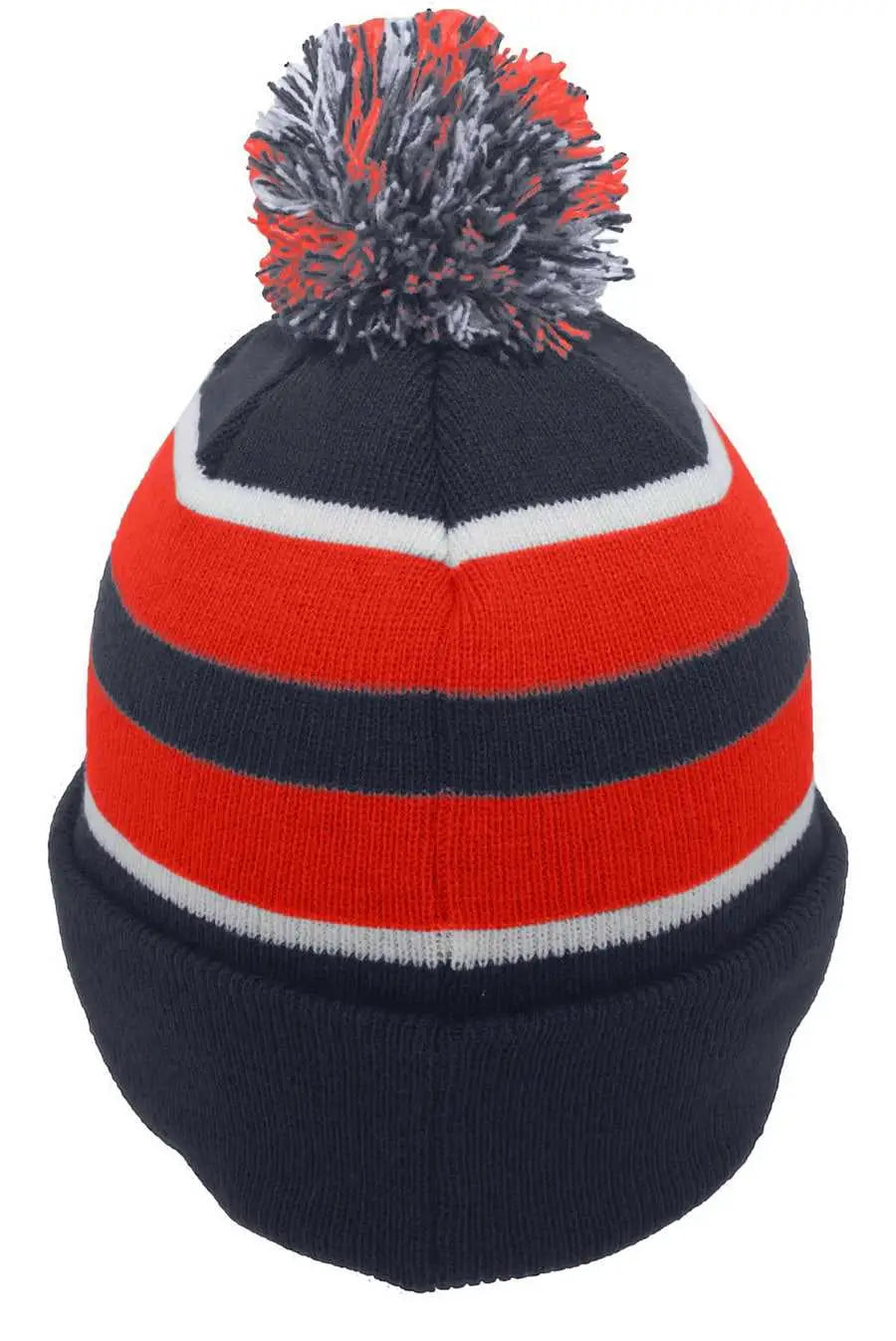 Pacific Headwear 641k Pom-pom Cuff Beanie - Navy Red White - 7’’ - 7 7/8’’