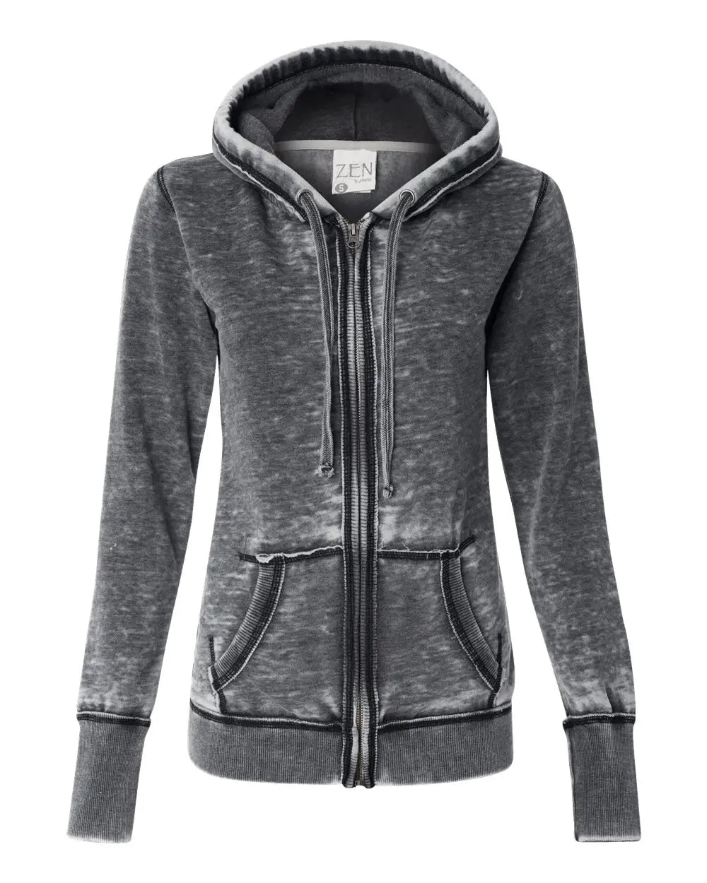J. America 8913 Women’s Zen Fleece Full-zip Hooded Sweatshirt - Dark Smoke - Gray / Xs