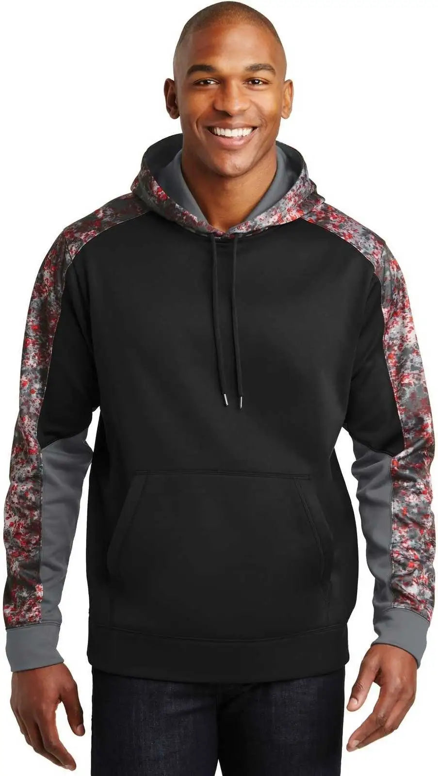 Sport-tek St231 Sport-wick Mineral Freeze Fleece Colorblock Hooded Pullover - Deep Red Black
