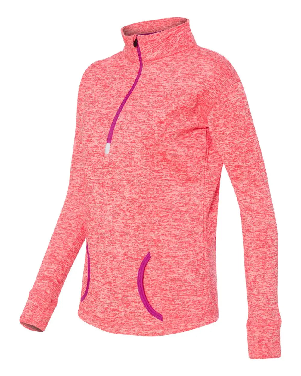 J. America 8617 Women’s Cosmic Fleece Quarter-zip Pullover - Fire Coral Magenta - Fushia / s