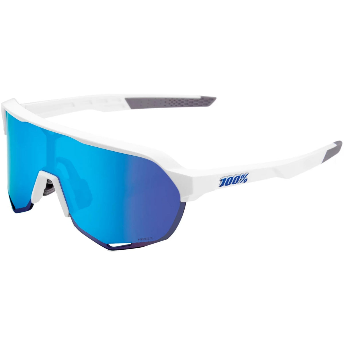 100% 60006-00006 S2 Sunglasses Matte White - Hiper Blue Mirror Lens - Adult
