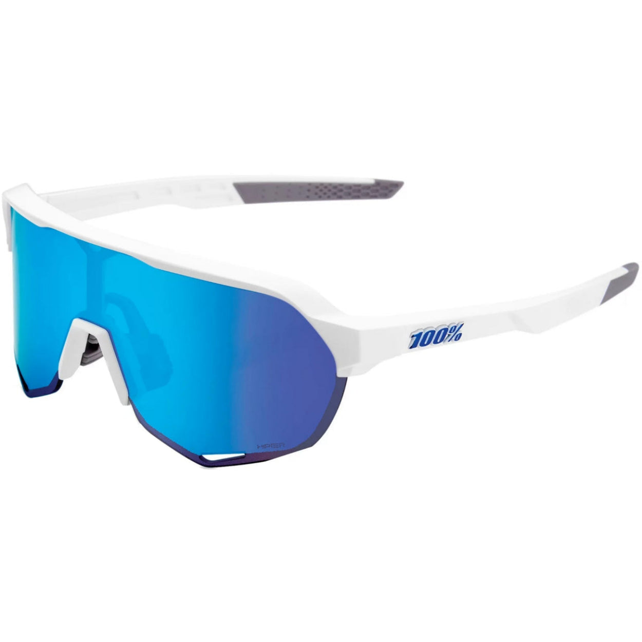 100% 60006-00006 S2 Sunglasses Matte White - Hiper Blue Mirror Lens - Adult
