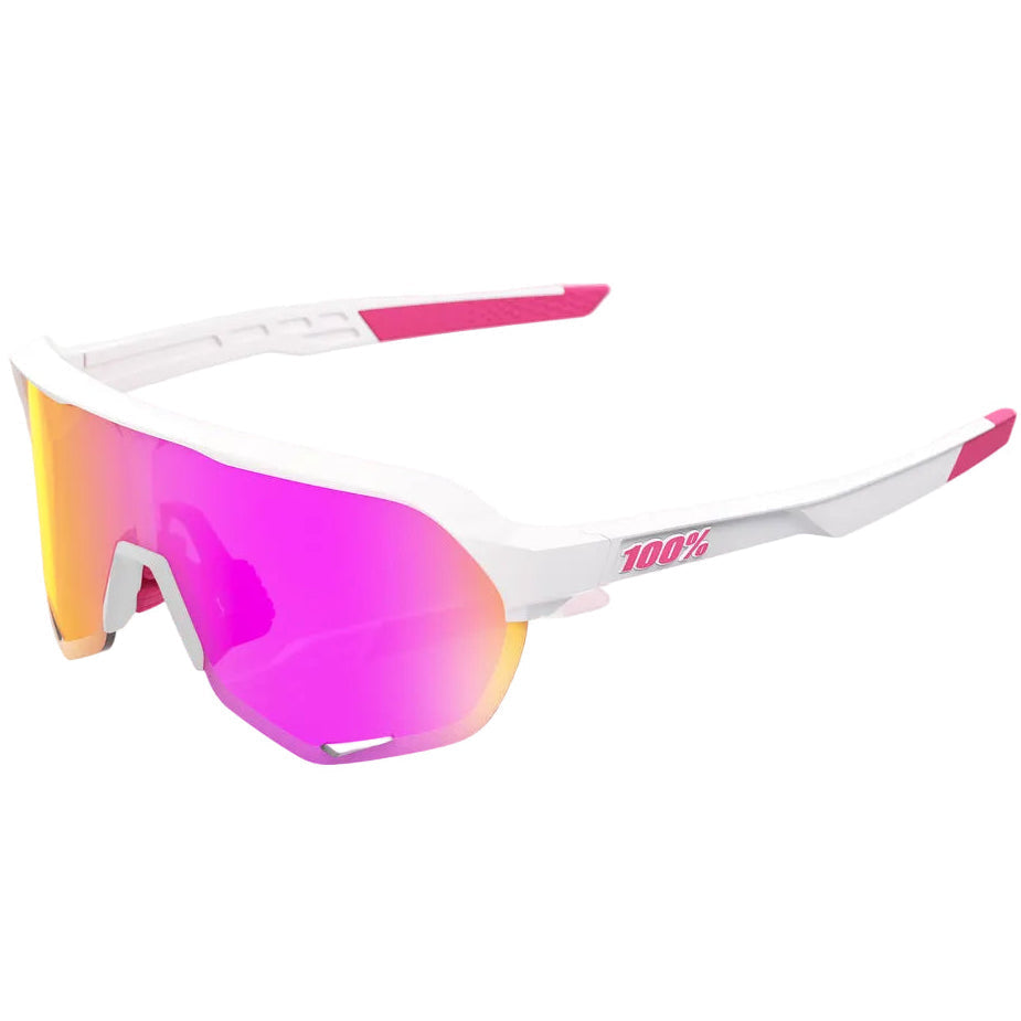 100% 60006-00034 S2 Sunglasses Matte White/pink - Hiper Vital Pink Mirror Lens - White / Adult