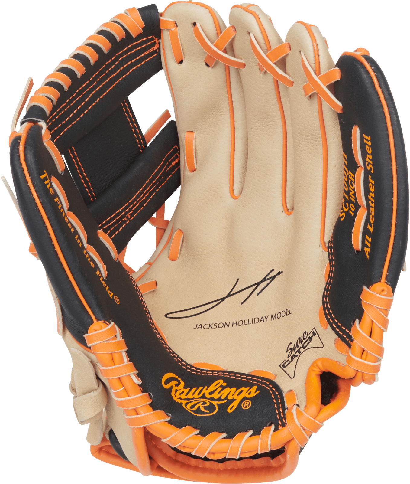 Rawlings Sure Catch  10.00" Jackson Holliday Baseball Utility Glove SC100JH - Camel Black Orange - HIT a Double - 1