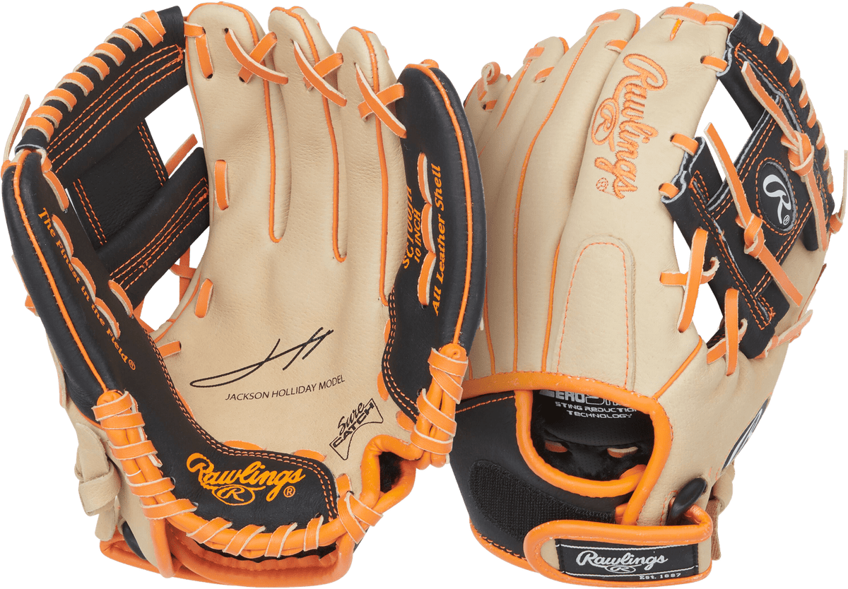 Rawlings Sure Catch  10.00" Jackson Holliday Baseball Utility Glove SC100JH - Camel Black Orange - HIT a Double - 5