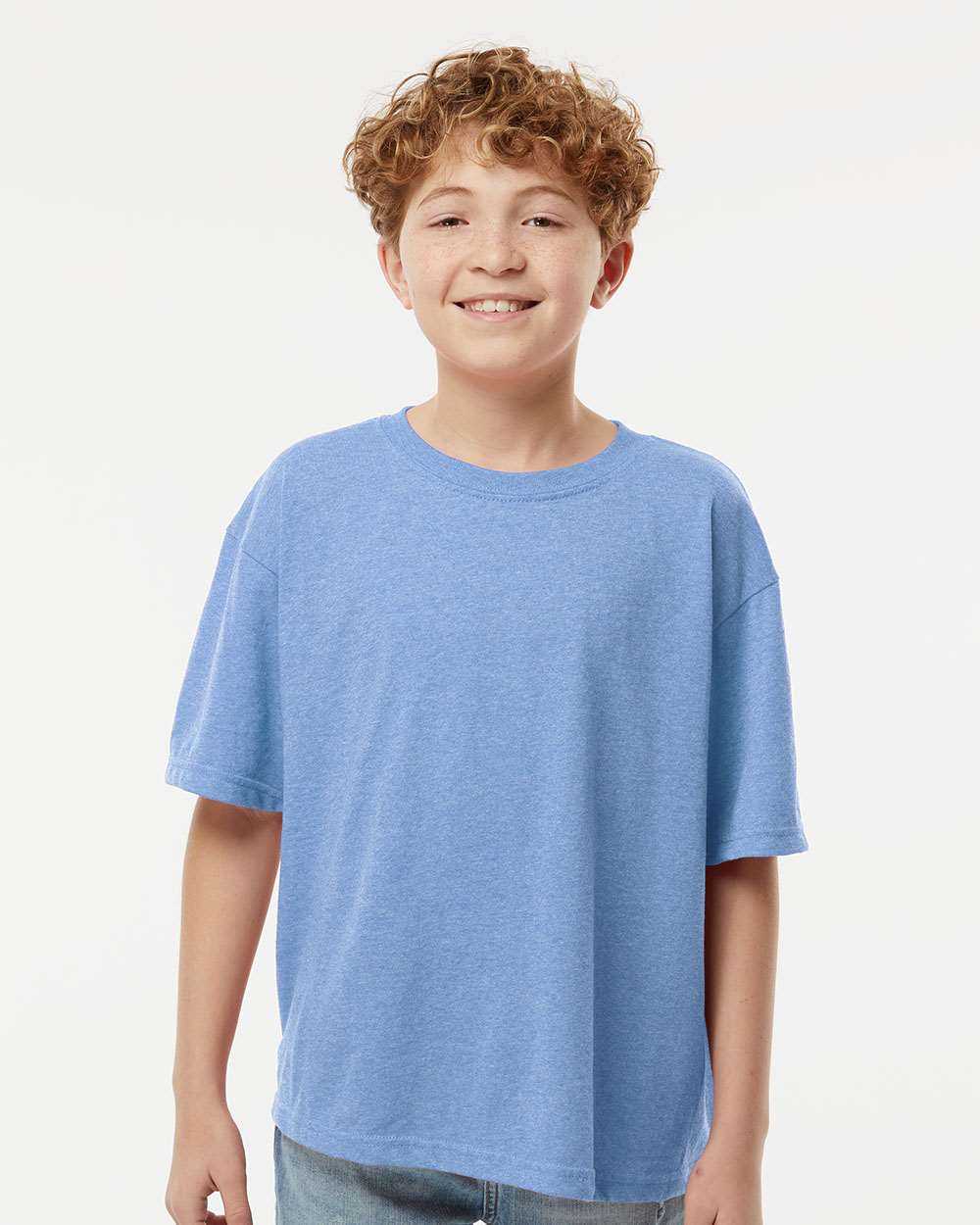 M&amp;O 4850 Youth Gold Soft Touch T-Shirt - Light Blue Heather - HIT a Double - 2