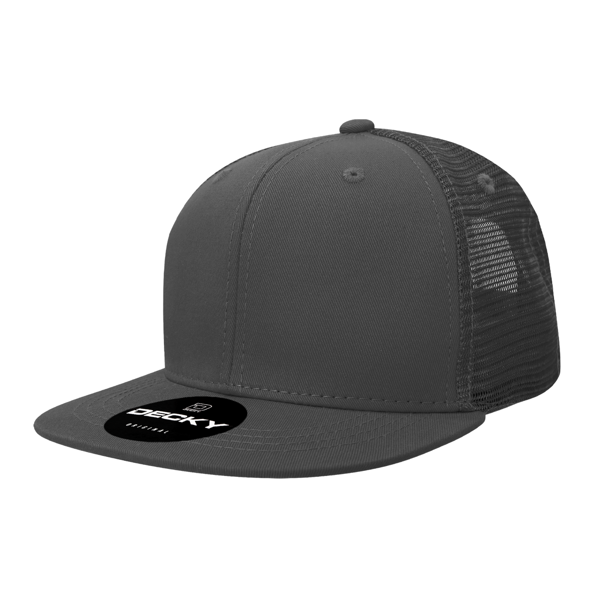 Decky 1052 6 Panel Flat Bill Trucker Cap - Charcoal