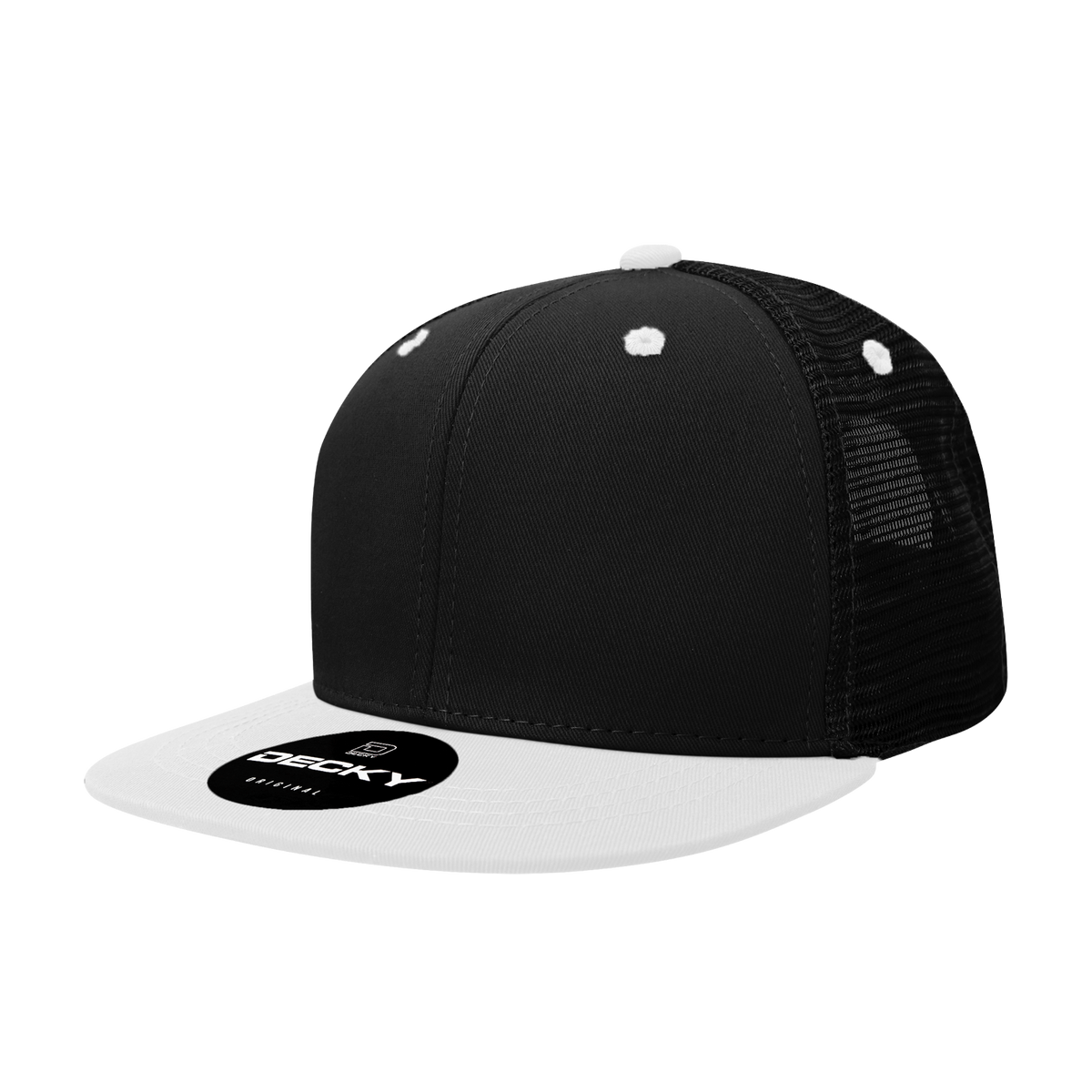 Decky 1052 6 Panel Flat Bill Trucker Cap - Black White