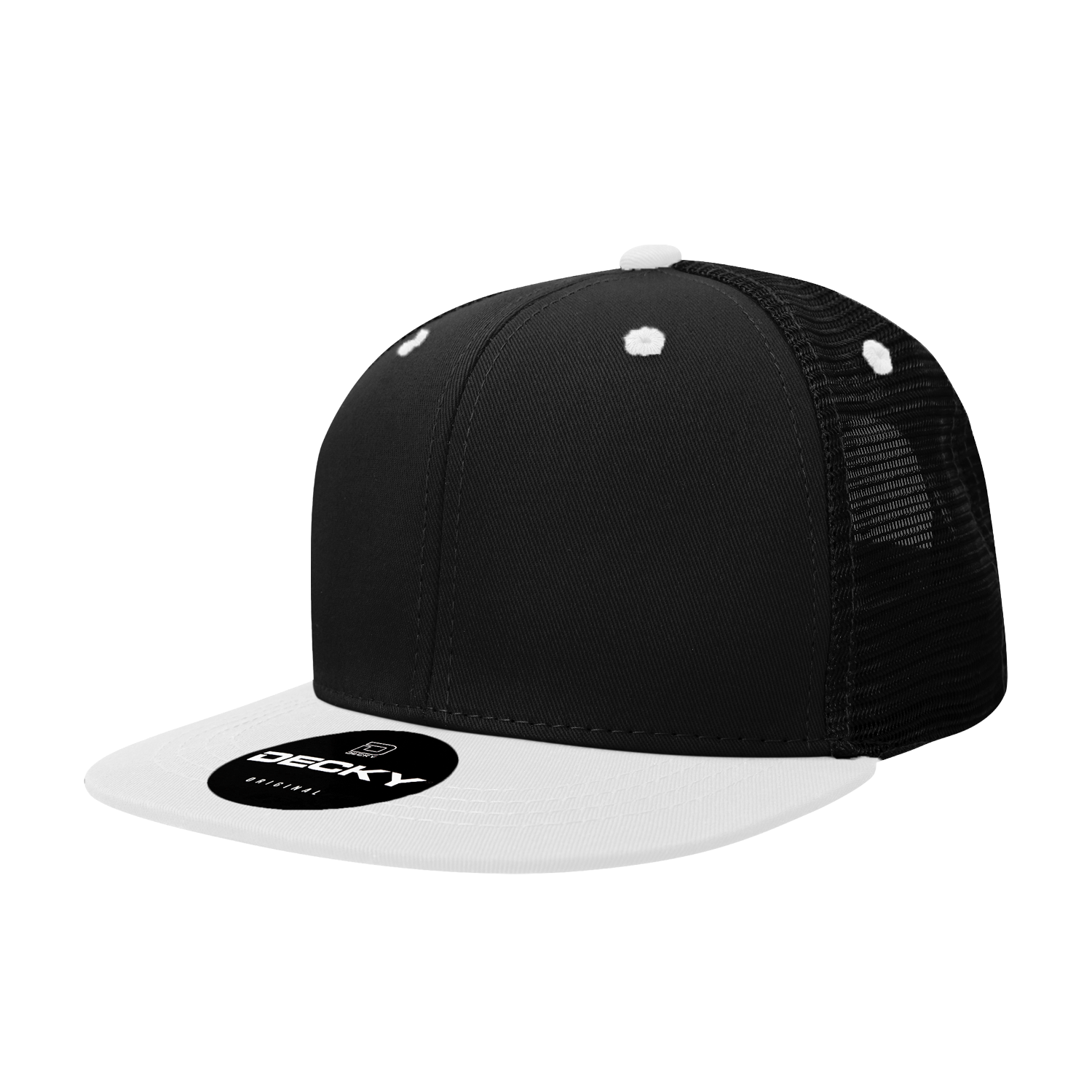 Decky 1052 6 Panel Flat Bill Trucker Cap - Black White